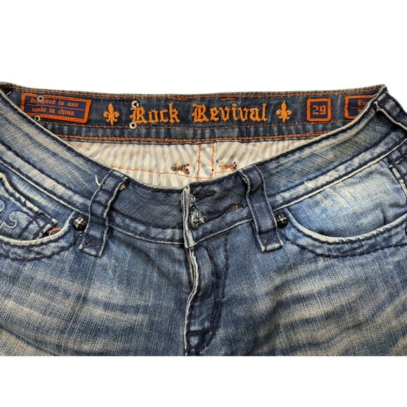 Rock Revival Eva Boot Cut Jeans Size 29 Distressed Denim Blue Womens - Picture 2 of 16